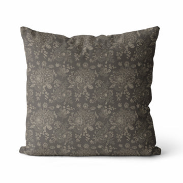 Elara | Gray Beige Floral Luxe Pillow Cover