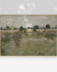 Vintage Landscape Painting - Muted Green Field Trees L245
