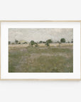 Vintage Landscape Painting - Muted Green Field Trees L245