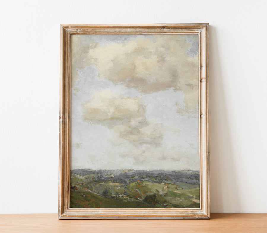 Vintage Landscape Sky and Land Painting L0204