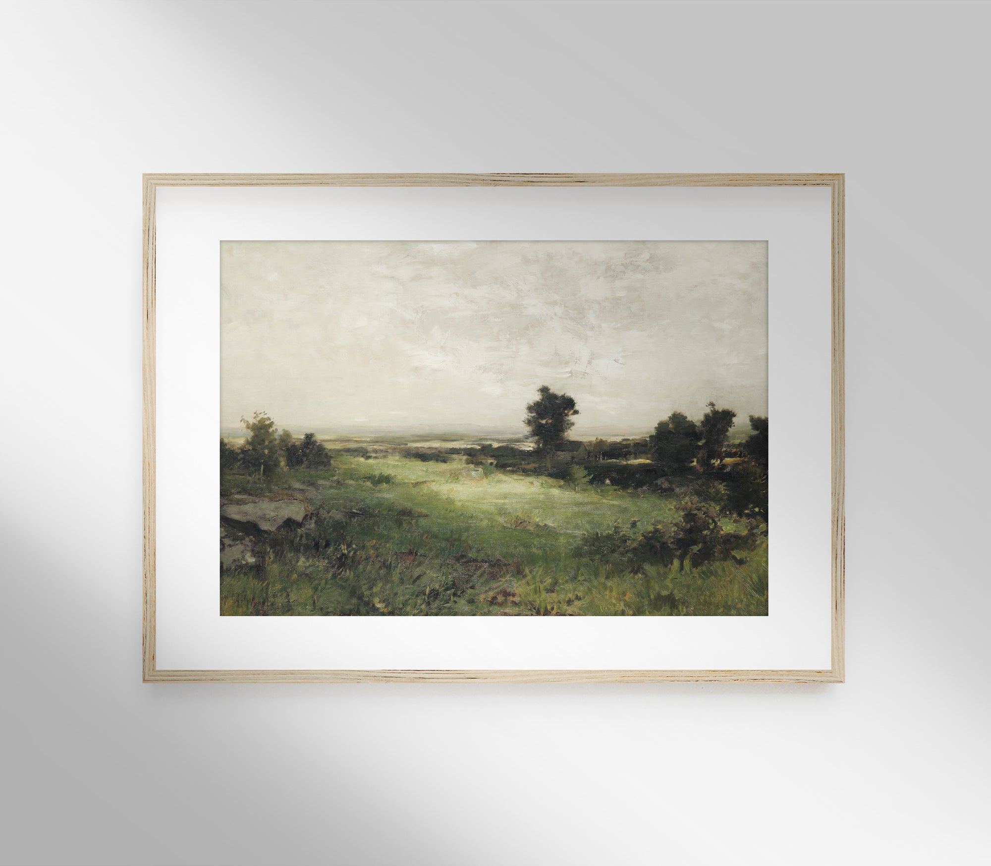 Vintage Muted Green Landscape Art Print L0157