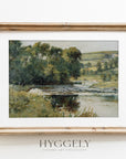 Vintage Meadow Stream Landscape Art Print L0136