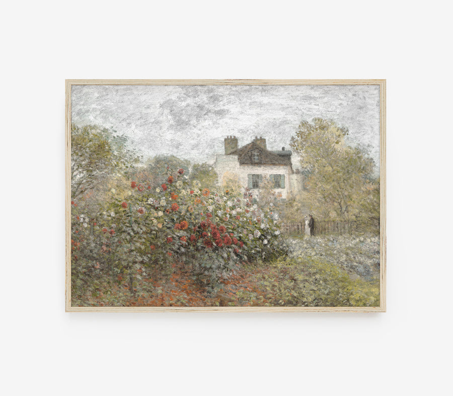 Cottage Floral Oil Painting | Muted Landscape Art Print L224