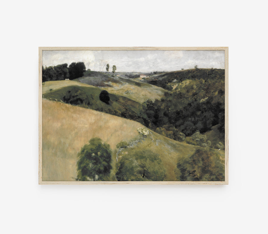 Vintage Landscape Painting | Earth Tone Hillside Art L228