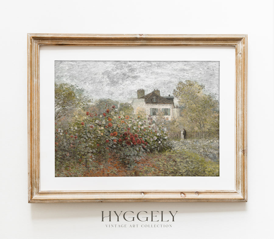 Cottage Floral Oil Painting | Muted Landscape Art Print L224