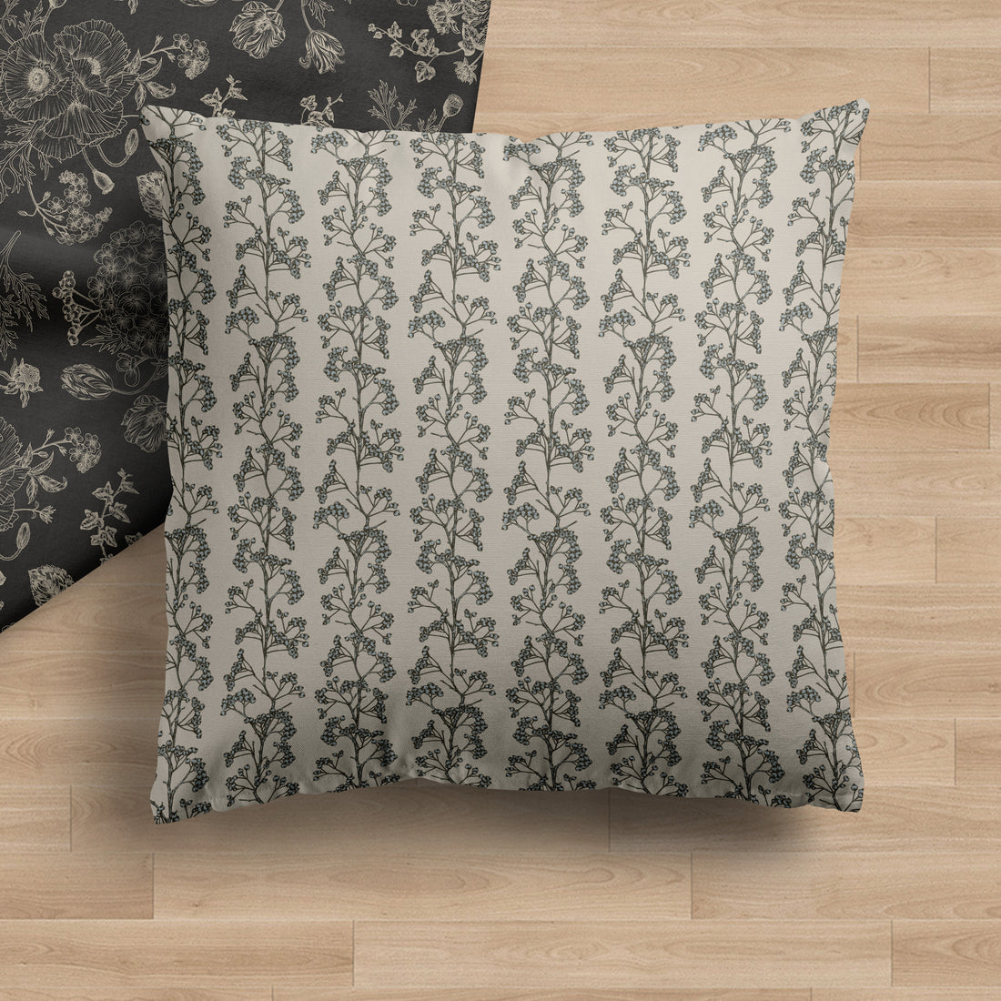 Beige Floral Blueberry Vines Pillow Cover