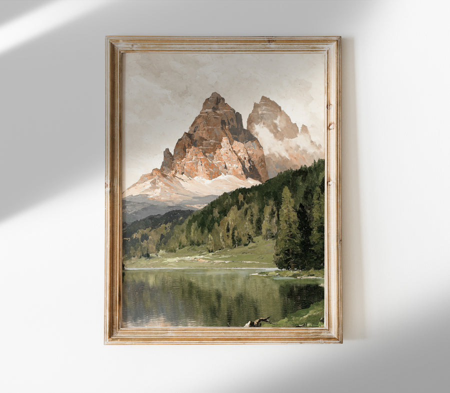 Vintage Mountain Lake Landscape Print L0205