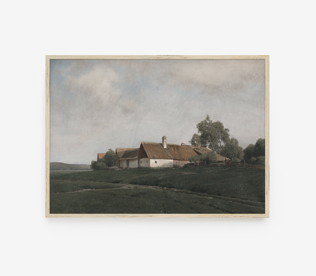 Vintage Hilltop Cottage Landscape Art Print L0165