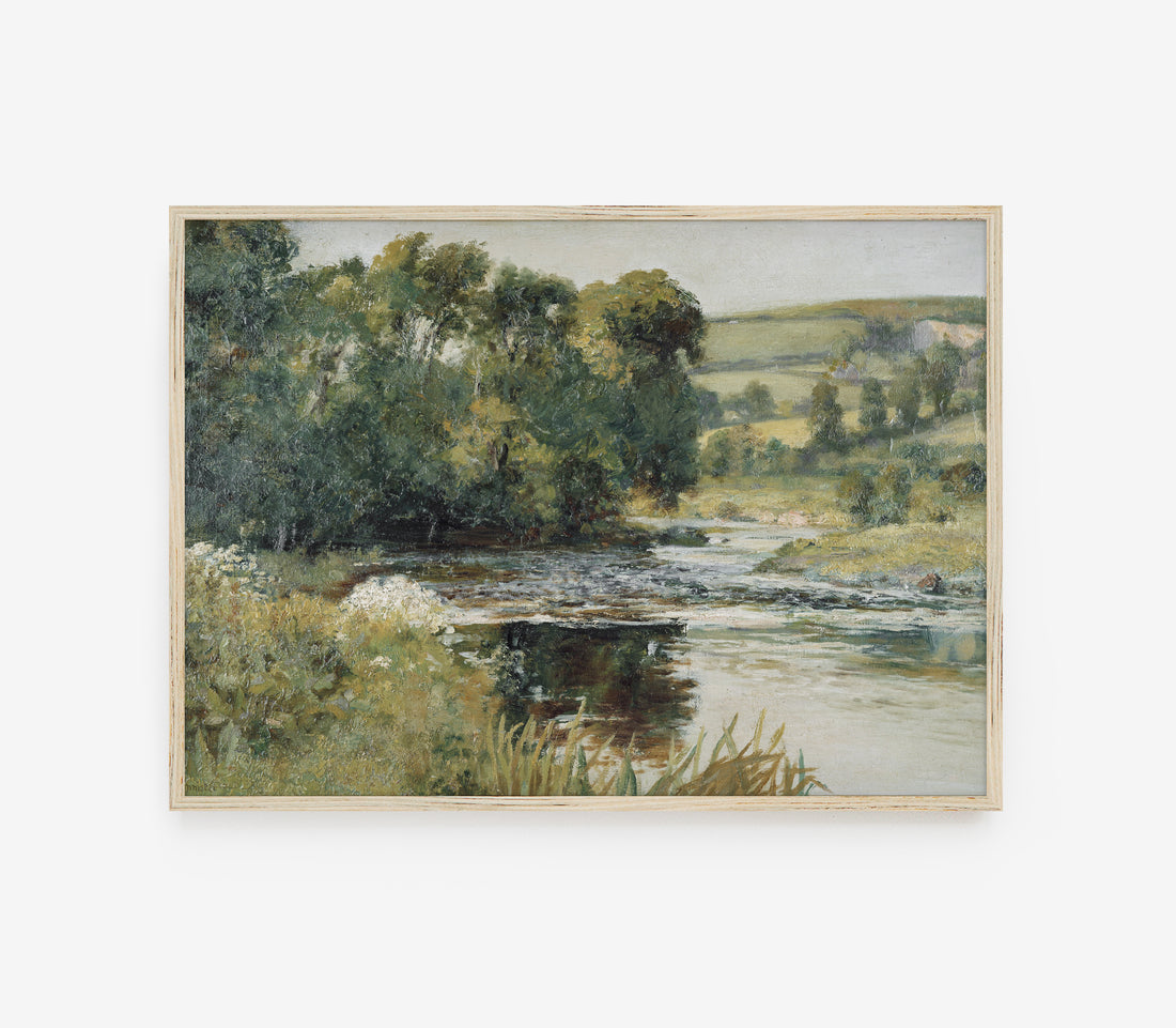 Vintage Meadow Stream Landscape Art Print L0136