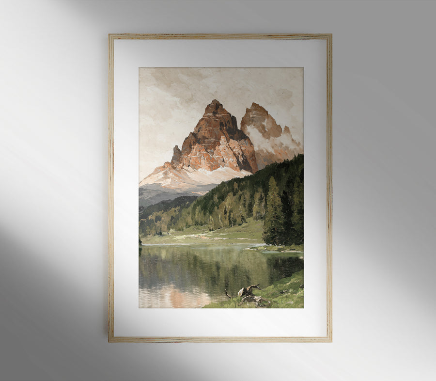 Vintage Mountain Lake Landscape Print L0205